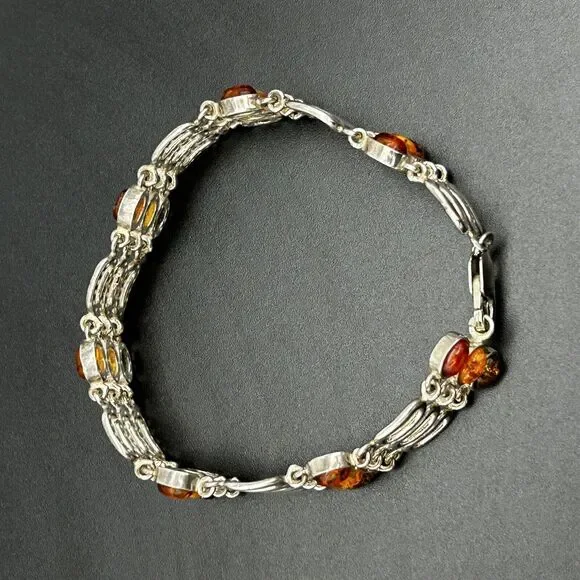 Baltic Amber & Sterling Silver 925 Tri Color Triple Strand Bracelet 7.5in - Picture 4 of 13